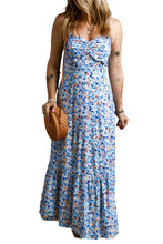 Load image into Gallery viewer, Sky Blue Floral Print Ruffled Ruched Maxi Dress
