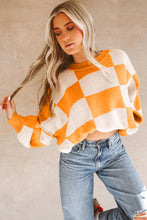 Load image into Gallery viewer, Orange Checkered Bishop Sleeve Sweater | Tops/Sweaters &amp; Cardigans
