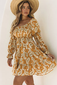 Yellow Boho Paisley Long Sleeve Floral Dress | Dresses/Floral Dresses