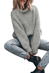 Light Grey Chunky Knit Turtle Neck Drop Shoulder Sweater | Tops/Sweaters & Cardigans