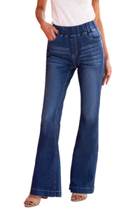 Blue High Rise Elastic Waist Flare Jeans | Bottoms/Jeans