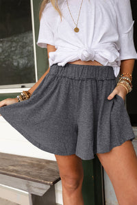 Summer Culotte Shorts | Gray Elastic Waist Culotte Shorts