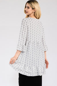 High-Low Top | Full Size Hounds-Tooth Flounce Sleeve