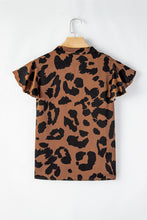 Load image into Gallery viewer, Ruffled Sleeve Blouse | Brown Leopard Split Neck Top
