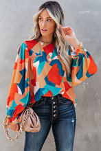 Load image into Gallery viewer, Multicolor Abstract Pattern Crewneck Ruffled Puff Sleeve Blouse | Tops/Blouses &amp; Shirts
