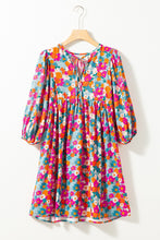 Load image into Gallery viewer, Womens Mini Dress-Floral Tie Neck Puff Sleeve Mini Dress | Dress
