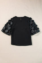 Load image into Gallery viewer, Half Sleeve Blouse | Black Contrast Applique Mesh Top
