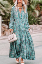 Load image into Gallery viewer, Sky Blue Bohemian Paisley Print Long Sleeve Tiered Maxi Dress | Dresses/Maxi Dresses
