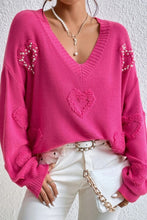 Load image into Gallery viewer, Rose Red Fuzzy Hearts V Neck Sweater
