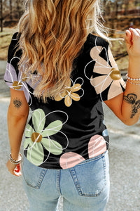 Womens Floral TShirt | Flower Round Neck Short Sleeve T-Shirt | Top