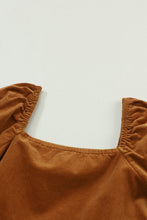 Load image into Gallery viewer, Chestnut Square Neck Puff Sleeve Tiered Corduroy Mini Dress
