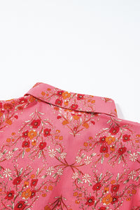 Rose Red Floral Print Wide Short Sleeve Loose Shirt | Tops/Blouses & Shirts