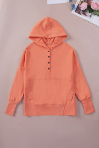 Orange Batwing Sleeve Pocketed Henley Hoodie | Tops/Sweatshirts & Hoodies