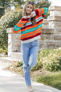 Multicolor Color Block Striped Loose Sleeve Sweater | Tops/Sweaters & Cardigans