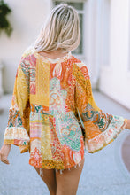 Load image into Gallery viewer, Multicolor Paisley Print Bell Sleeve Lace V-Neck Button Sheer Blouse | Tops/Blouses &amp; Shirts
