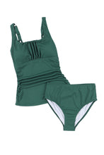 Load image into Gallery viewer, Blackish Green Ruched U Neck Ribbed Tankini | Swimwear/Tankinis
