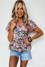 Load image into Gallery viewer, Pink Ricrac Floral Tiered Short Sleeve Blouse | Tops/Blouses &amp; Shirts
