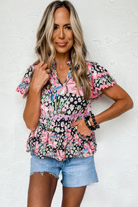 Pink Ricrac Floral Tiered Short Sleeve Blouse | Tops/Blouses & Shirts