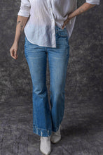 Load image into Gallery viewer, Sky Blue Slight Distressed Medium Wash Flare Jeans | Bottoms/Jeans
