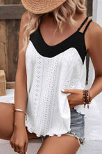 Load image into Gallery viewer, White Two Tone Splicing Eyelet Textured Tank Top | Tops/Tank Tops
