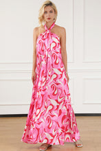 Load image into Gallery viewer, Pink Abstract Swirl Print Halter Maxi Dress | Dresses/Maxi Dresses
