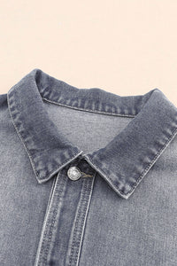 Loose Denim Jacket | Gray Chest Pockets Drop Shoulder Jacket