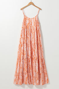 Orange Abstract Print Spaghetti Straps Backless Tiered Maxi Dress | Dresses/Maxi Dresses