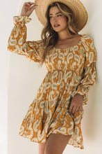 Load image into Gallery viewer, Yellow Boho Paisley Long Sleeve Floral Dress | Dresses/Floral Dresses
