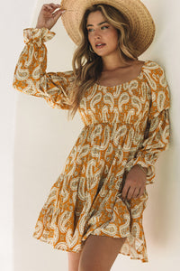 Yellow Boho Paisley Long Sleeve Floral Dress | Dresses/Floral Dresses