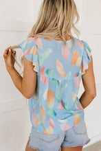 Load image into Gallery viewer, Cap Sleeve Top | Sky Blue Splotches Pattern Ruffled Shift Top
