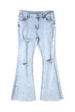 Load image into Gallery viewer, Sky Blue Distressed Acid Wash Flare Jeans | Bottoms/Jeans
