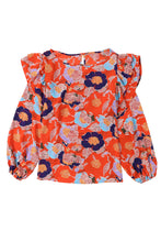 Load image into Gallery viewer, Puff Sleeve Blouse | Fiery Red Floral Print Ruffle
