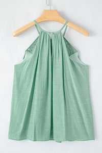 Halter Tank Top | Mist Green Crochet Splicing Halter Blouse