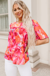 Fiery Red Floral Print Wide Sleeve Blouse | Tops/Blouses & Shirts