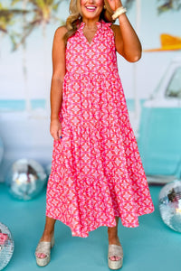 Tiered Maxi Dress | Pink Floral Print Sleeveless Dress