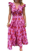 Load image into Gallery viewer, Maxi Dress | Retro Print Twisted Front Ruffled Sleeve
