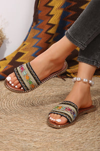 Chestnut Bohemian Pattern Crochet Faux Leather Beach Slippers | Shoes & Bags/Slippers