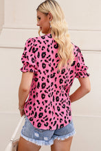 Load image into Gallery viewer, Pink Leopard Notch Neck Bubble Sleeve Blouse | Tops/Blouses &amp; Shirts
