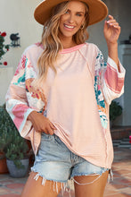 Load image into Gallery viewer, Pink Printed Pinstriped Color Block Patchwork Oversized Top | Tops/Long Sleeve Tops
