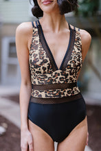 Load image into Gallery viewer, Leopard Splicing Deep V Neck Criss Cross One-piece Swimwear | Swimwear/One Piece Swimsuit
