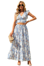 Load image into Gallery viewer, White Floral Ruffled Crop Top and Maxi Skirt Set | Two Piece Sets/Two Piece Dresses
