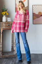 Load image into Gallery viewer, Pink Plaid V-Neck T-Shirt
