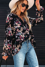 Load image into Gallery viewer, Black Wildflower Print Chiffon Blouse | Tops/Blouses &amp; Shirts
