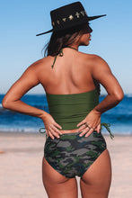 Load image into Gallery viewer, Green Camouflage Print Halter Neck Backless Two-piece Swimsuit | Swimwear/Bikinis
