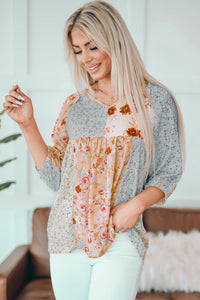 Multicolor V Neck Mixed Floral Babydoll Top | Tops/Tops & Tees