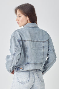 RISEN Denim Jacket | Full Size Button Cropped Denim Jacket