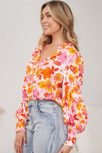 Load image into Gallery viewer, Orange Floral Bishop Sleeve Button Up Shirt | Tops/Blouses &amp; Shirts
