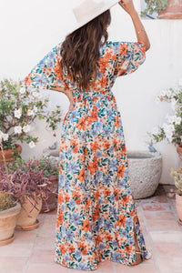 Sky Blue Floral Print Wrap Belted Maxi Dress | Dresses/Maxi Dresses