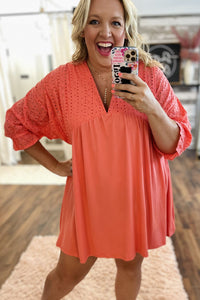 Carrot Plus Size Eyelet Contrast Bodice Babydoll Dress | Plus Size/Plus Size Dresses/Plus Size Mini Dresses