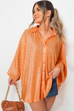 Load image into Gallery viewer, Wide Sleeve Blouse | Grapefruit Orange Crinkled Button Up Top
